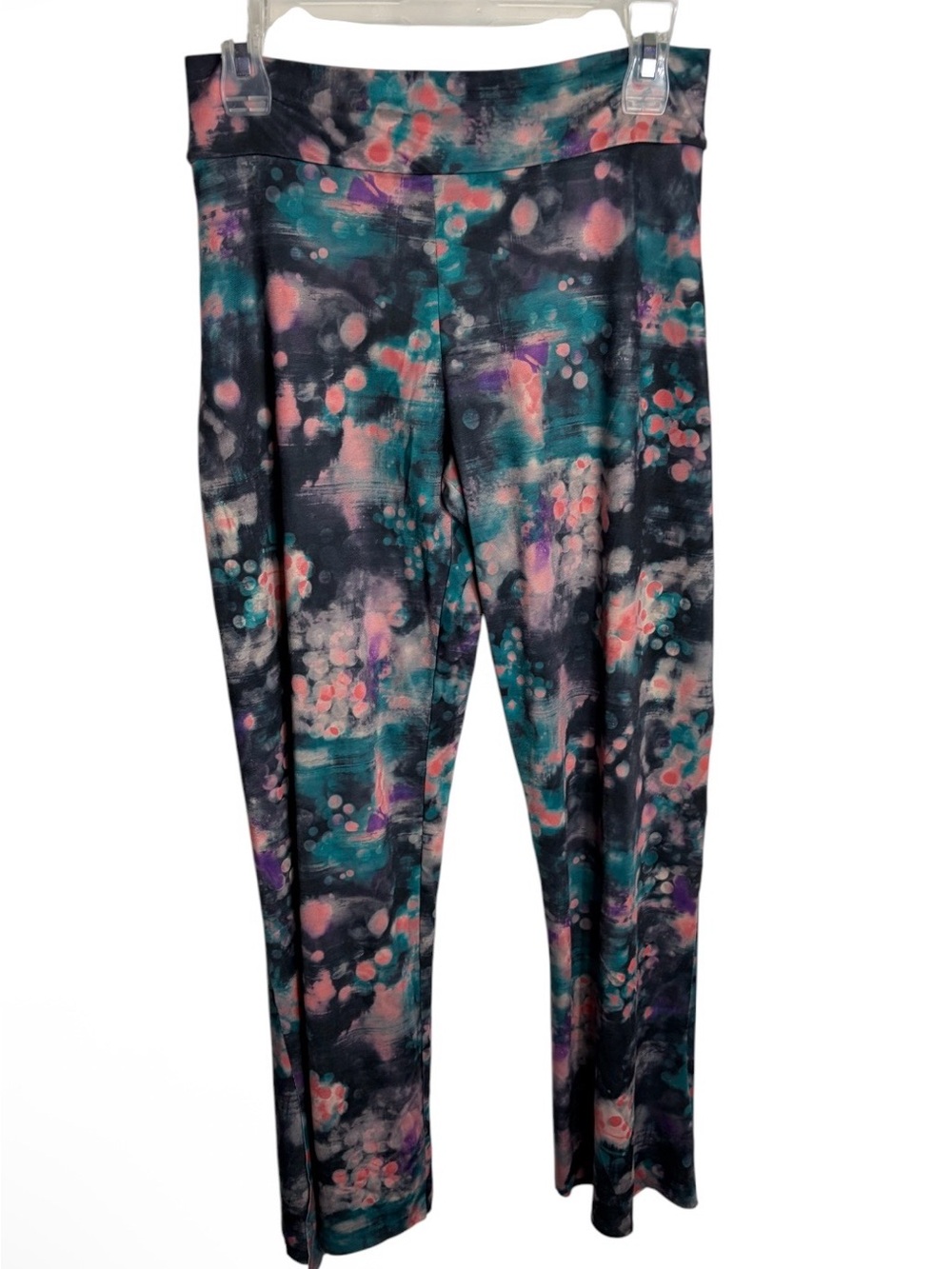 Onzie abstract paint splatter pastel stretchy side slit wide leg pants size S/M